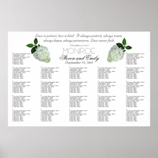 Poster Hydrangea Mariage Love is Patient Seating Chart (Devant)