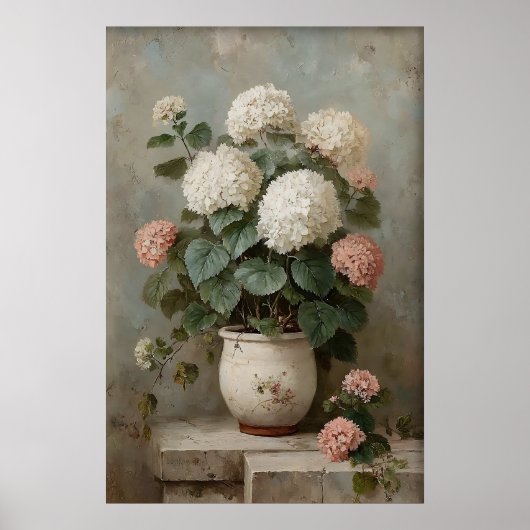 Poster Hydrangea Wall Art Print, Antique Spring Meadow (Devant)