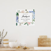 Poster Hydrangeas Aquarelle Bleue Mariage Fête Doré (Cuisine)