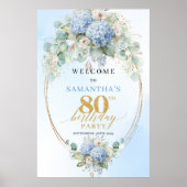 Poster Hydrangeas Bleu Aquarelle 80e anniversaire de bien (Devant)