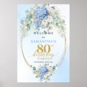 Poster Hydrangeas Bleu Clair Or 80e anniversaire de bienv (Devant)
