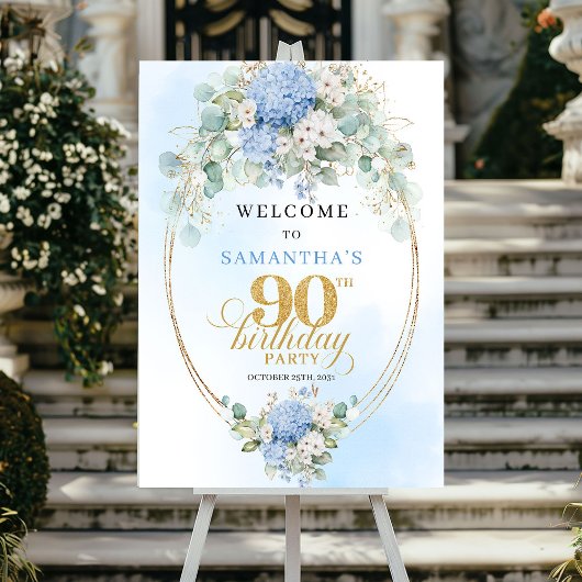 Poster Hydrangeas Bleues Élégantes 90 Bienvenue Anniversa