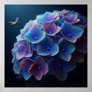 Poster Hydrangeas Floral Purple et Bleu