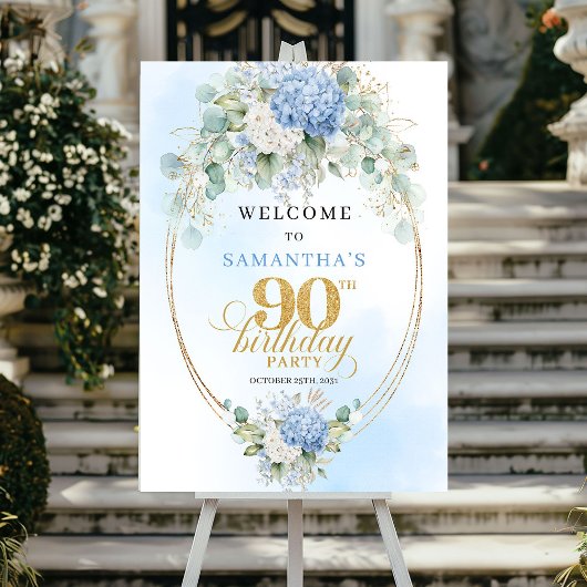 Poster Hydrangeas Pastel Classiques Or 90 Anniversaire Bi
