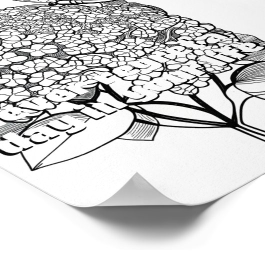 Poster Hydrangée avec coloriage papillon Page imprimable (Coin)