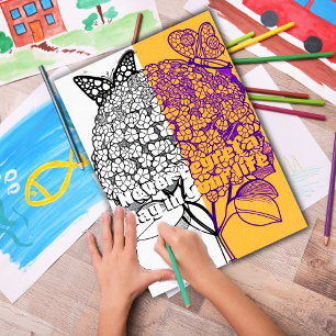 Poster Hydrangée avec coloriage papillon Page imprimable