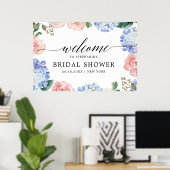 Poster Hydrangée bleu Dusty rose pastel Douche nuptiale (Bureau à domicile)