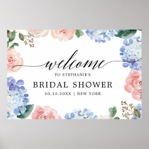 Poster Hydrangée bleu Dusty rose pastel Douche nuptiale