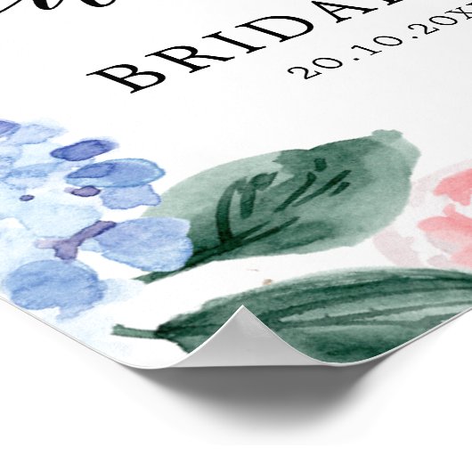 Poster Hydrangée bleu Dusty rose pastel Douche nuptiale (Coin)