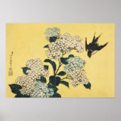 Poster Hydrangée et hirondelle par Katsushika Hokusai (Devant)