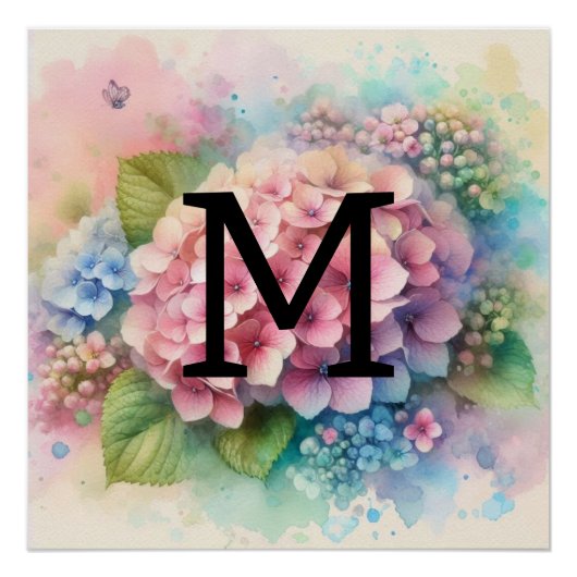 Poster Hydrangée rose monogramme (Devant)