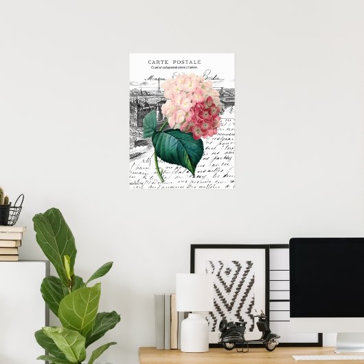 Poster Hydrangée rose vintage (Bureau à domicile)