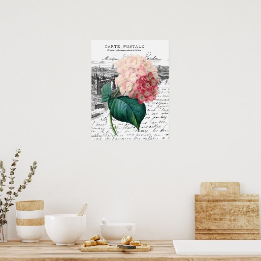 Poster Hydrangée rose vintage (Cuisine)