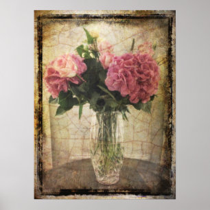 Poster Hydrangées roses dans un vase