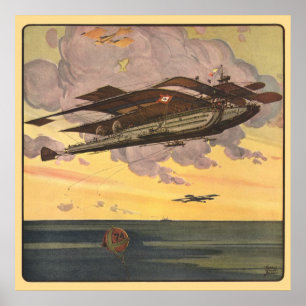 Poster Hydravion Vintage Science Fiction Avion Bateau