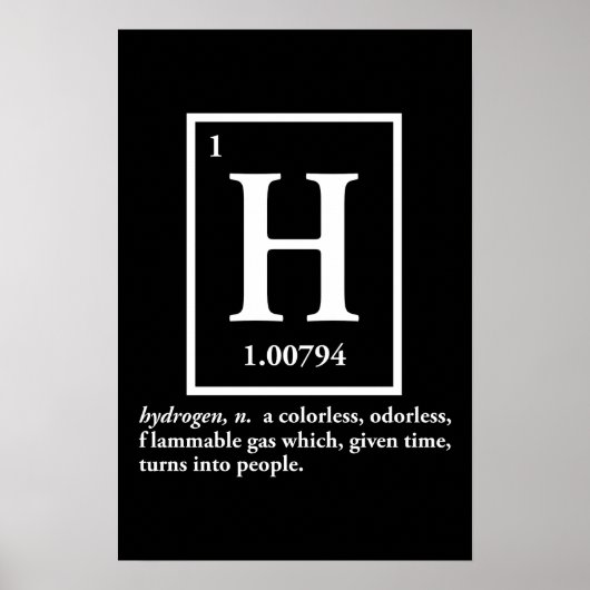 Poster hydrogène - un gaz qui se transforme en humain (Devant)