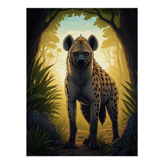 Poster Hyène dans une clairière de forêt (Devant)