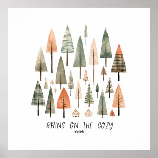 Poster Hygge : Arbres Colorés, Moments Cosy (Devant)