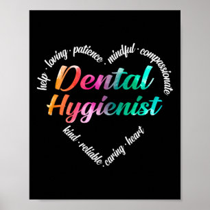 Poster Hygiéniste dentaire Mot de coeur Nuage d'aquarelle