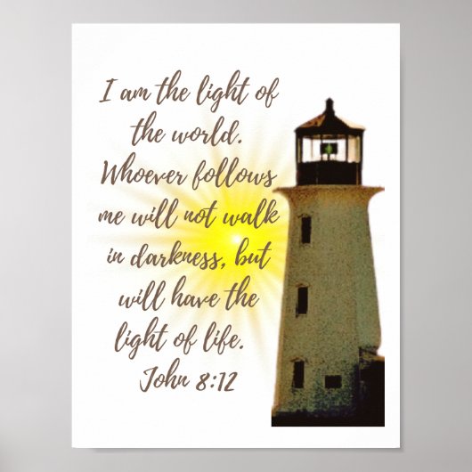 Poster I am the Light John 8:12 with Light House (Devant)