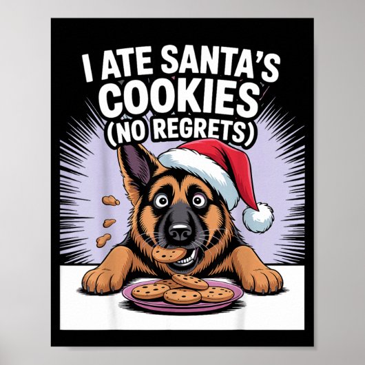 Poster I Ate Santas Cookies Puppy Funny Christmas German (Devant)