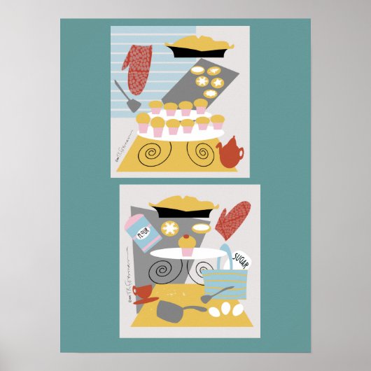 Poster 'I bake' 2 illustrations rétro Imprimer (Devant)