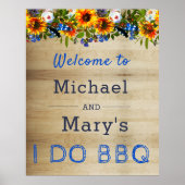 Poster I DO BBQ Floral Bois Monogramme Fiançailles Bienve (Devant)