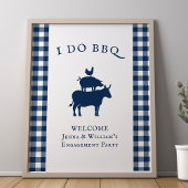 Poster I Do BBQ Rustique Ferme Marine Bleu Plaid Bienvenu