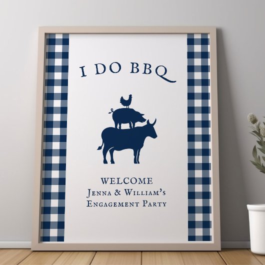 Poster I Do BBQ Rustique Ferme Marine Bleu Plaid Bienvenu