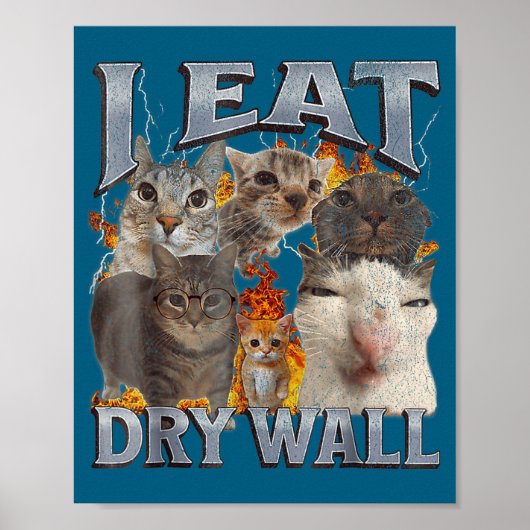 Poster I Eat Drywall Funny Cat Meme Bootleg Graphic  (Devant)