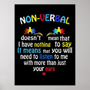 Poster I Have Nonverbal Autism Awareness Puzzle Piece