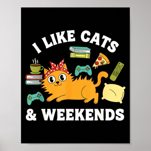 Poster I Like Cats And Weekends Lover Funny Cozy Gamer Qu (Devant)