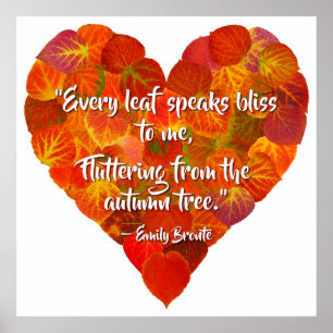 Poster I Love Automne—Rouge Aspen Leaf Heart 1, Citation 