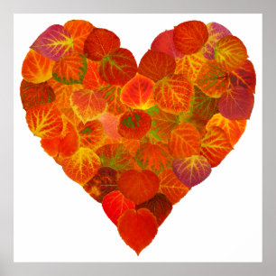 Poster I Love Automne, subtil—Coeur feuille d'Aspen rouge