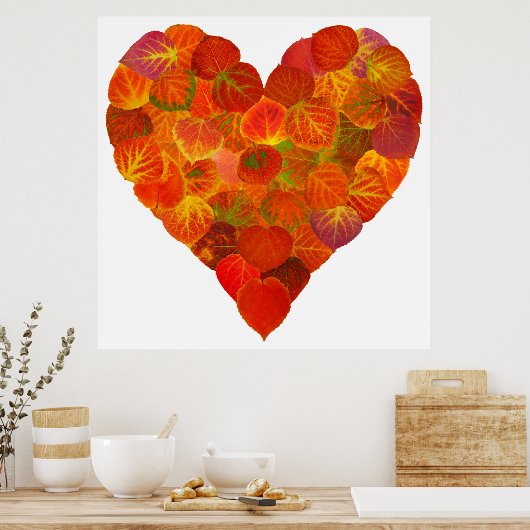 Poster I Love Automne, subtil—Coeur feuille d'Aspen rouge (Cuisine)