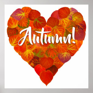 Poster I Love Autumn, Bold—Red Aspen Leaf Heart 1
