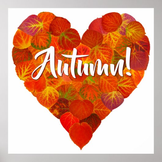 Poster I Love Autumn, Bold—Red Aspen Leaf Heart 1 (Devant)