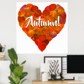 Poster I Love Autumn, Bold—Red Aspen Leaf Heart 1 (Bureau à domicile)