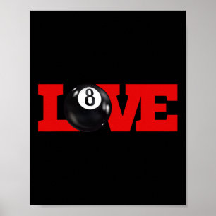 Poster I Love Billiards 8 Ball Pool Player Carom Français