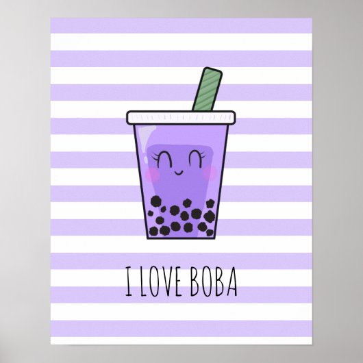 Poster I Love Boba Kawaii Bubble Tea Taro Ube Purple (Devant)