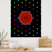 Poster I LOVE couleurs pois sur arrière - plan noir avec  (Cuisine)