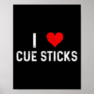 Poster I Love Cue Sticks - Coeur - Distressed Billard P