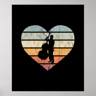 Poster I Love Double Bass Retro Heart