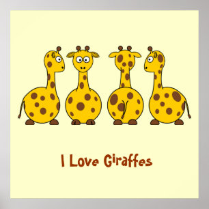 Poster I Love Giraffes mignon Cartoon Animaux Enfants Amu