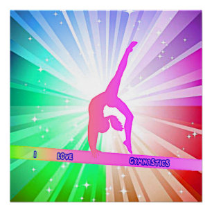 Poster "I LOVE GYMNASTICS" avec Gymnaste sur poutre