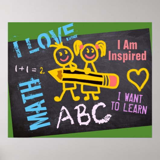 Poster I Love Math Chalk Dessins Blackboard Personnalisé (Devant)