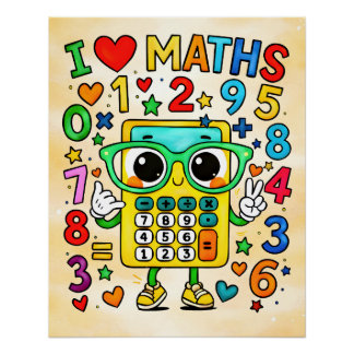 Poster I Love Maths Cute Calculator Design