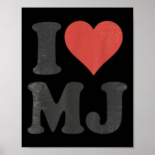 Poster I Love Mj Fan Vintage Merch Red Heart Initiales De