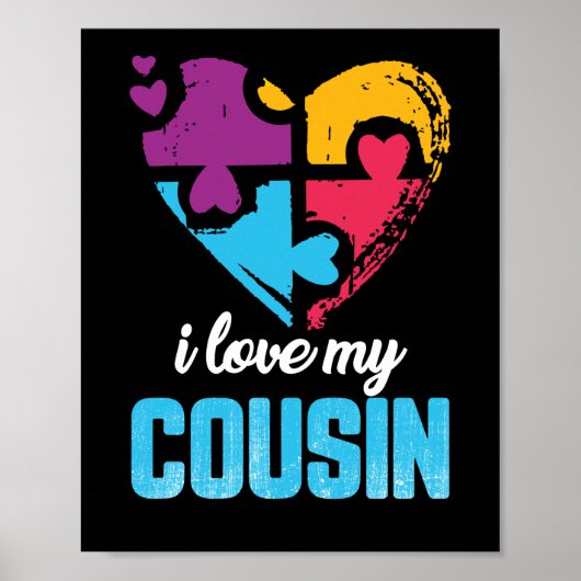 Poster I Love My Cousin Love Heart Autism (Devant)