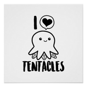 Poster I Love Tentacles T-shirt Cute Octopus Tee